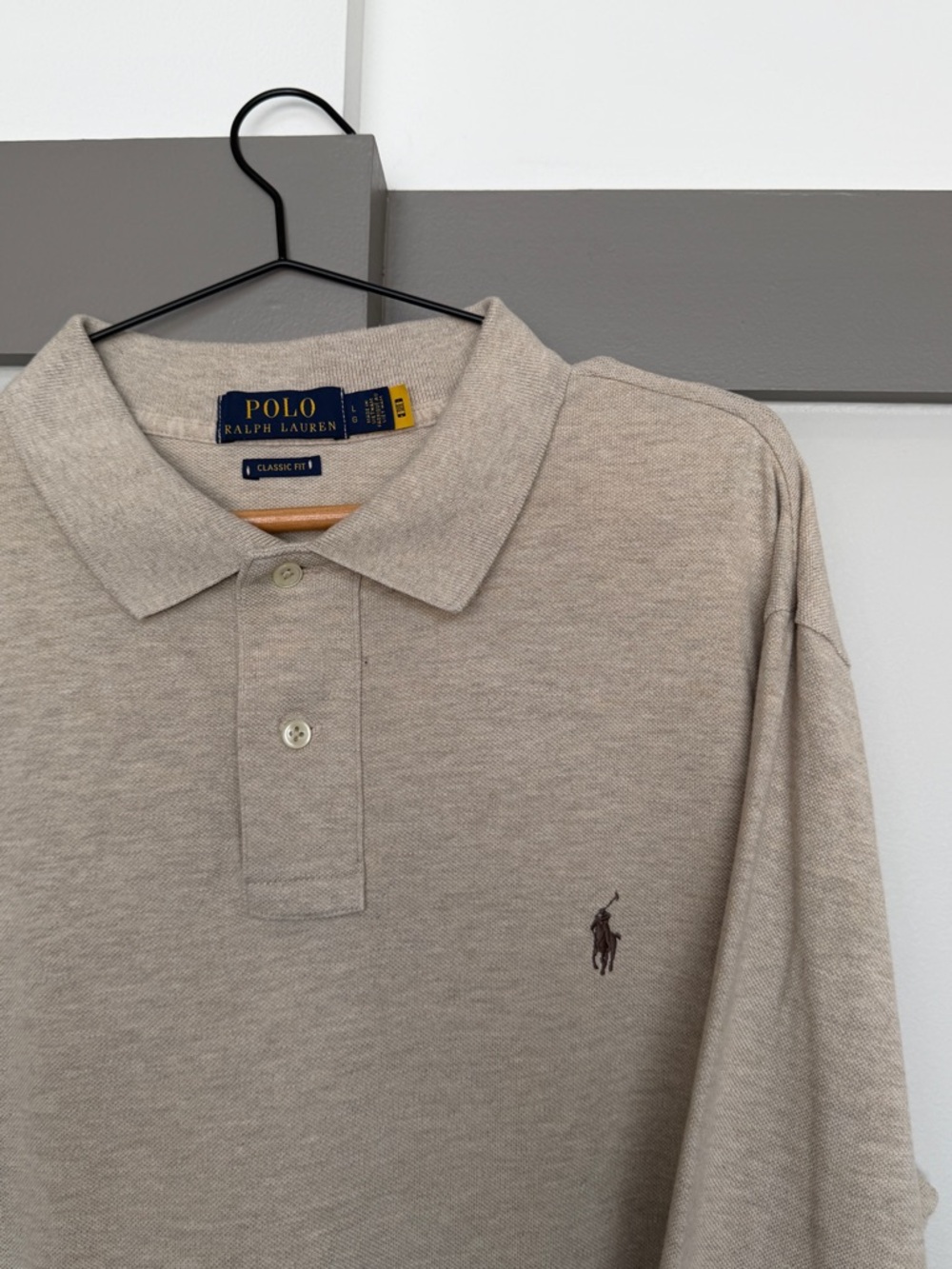 Polo Ralph Lauren Beige Long Sleeve Polo Shirt Classic Fit Size L - Picture 2 of 8